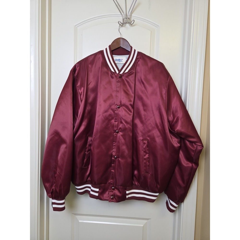 Texas A&M Aggies Vintage 80s Chalk Line Satin Bomber Jacket Maroon Red XXL USA - Picture 2 of 10